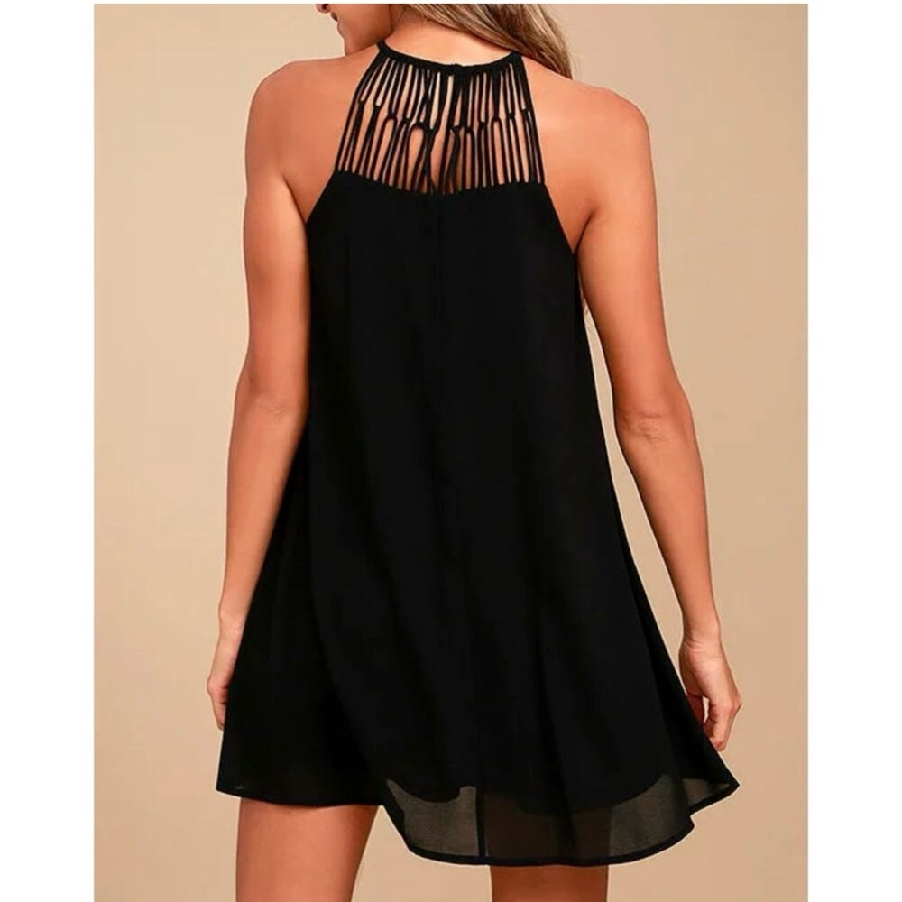 Lulus Large Tell Me Swing Mini Dress Apron Neckline Lightweight Lined Black - Picture 2 of 7